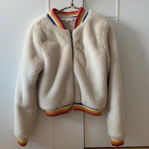 Spiritual Gangster Give Live plush faux fur girls bomber jacket 14/L